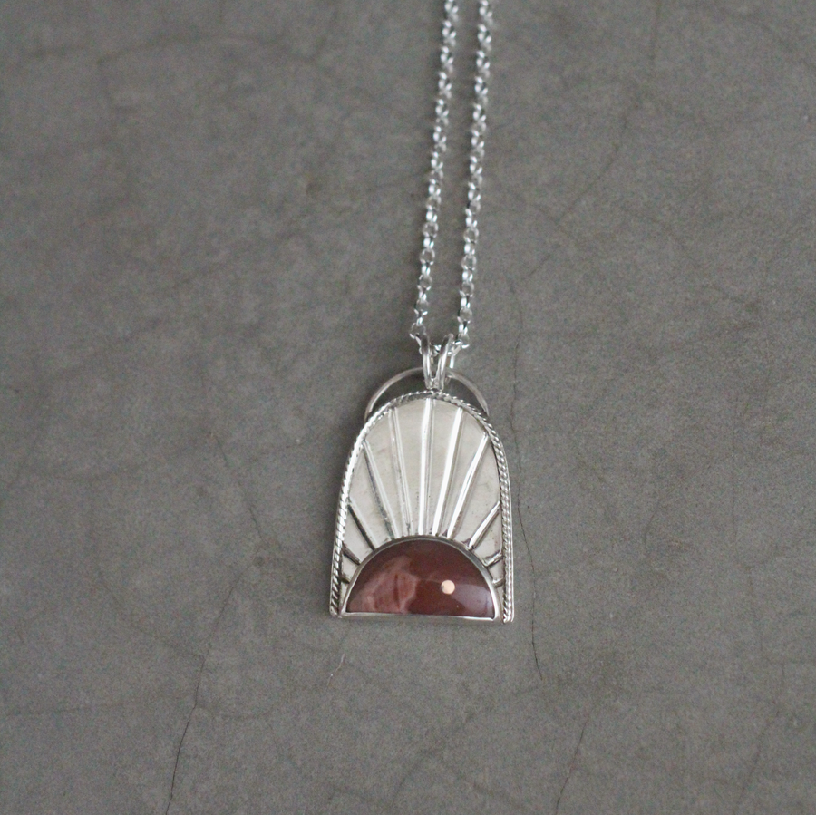 Sterling + imperial jasper + 14k rose gold inlay necklace