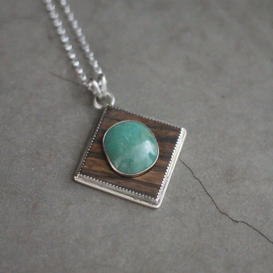 Sterling + zebrawood + turquoise necklace